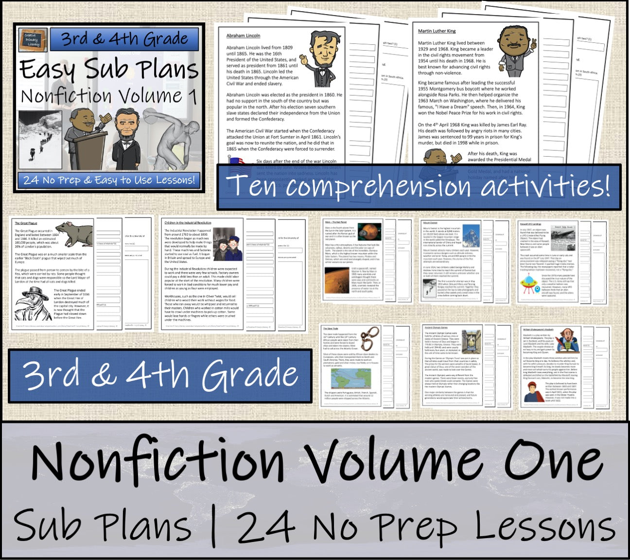 Emergency Sub Plans | Non-Fiction Volume One | | 3rd Grade & 4th Grade