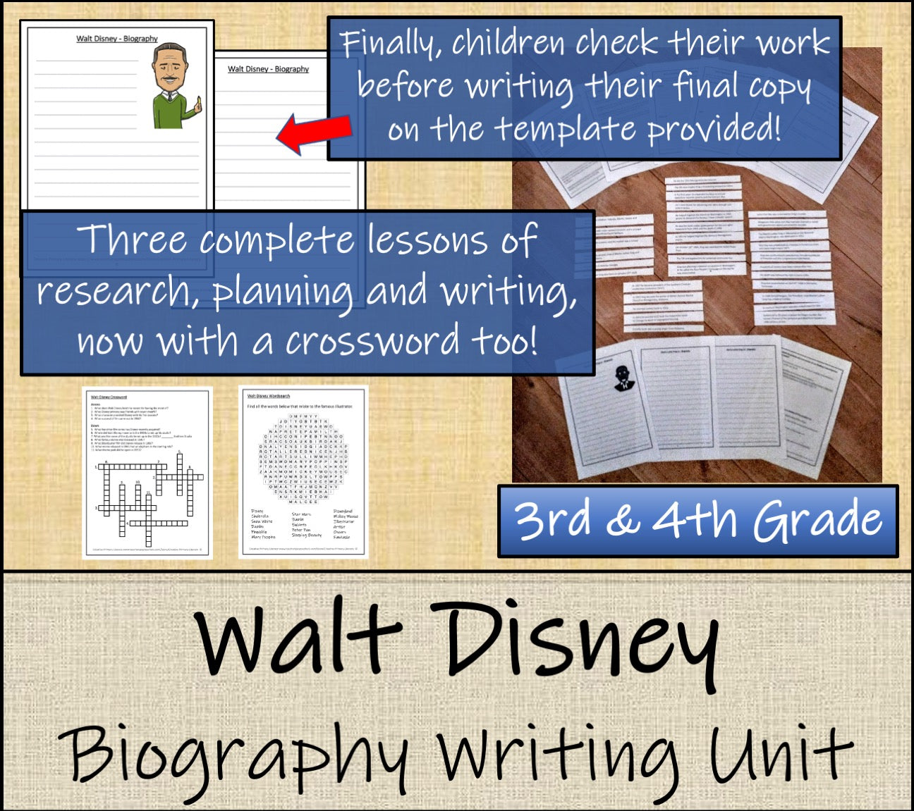 Walt Disney Biography Writing Unit | 3rd Grade & 4th Grade