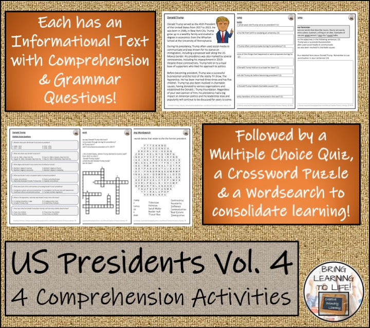 U.S. Presidents Volume 4 Close Reading Comprehension Bundle | 3rd & 4th Grade