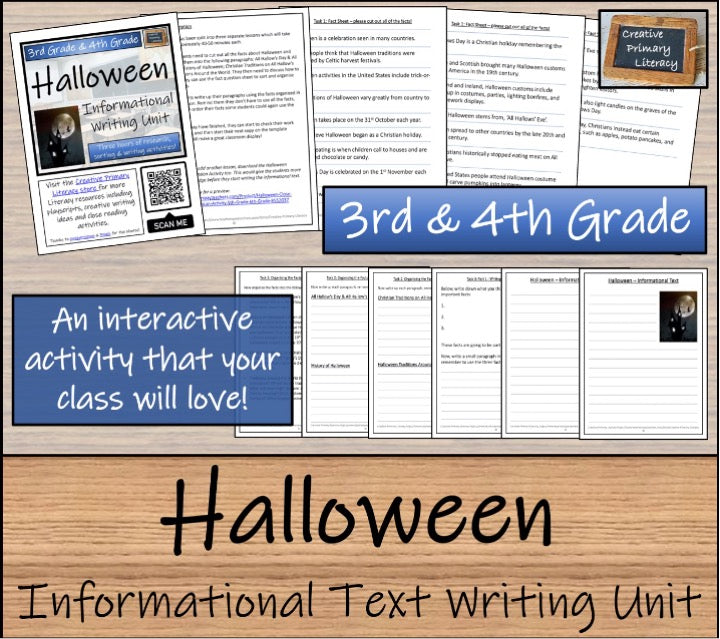 Halloween Close Reading & Informational Writing Bundle 3rd Grade & 4th Grade