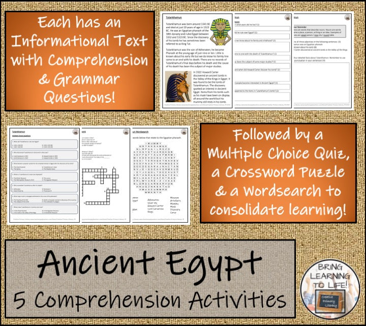 Ancient Egypt Close Reading Comprehension Activity Bundle | 3rd & 4th Grade