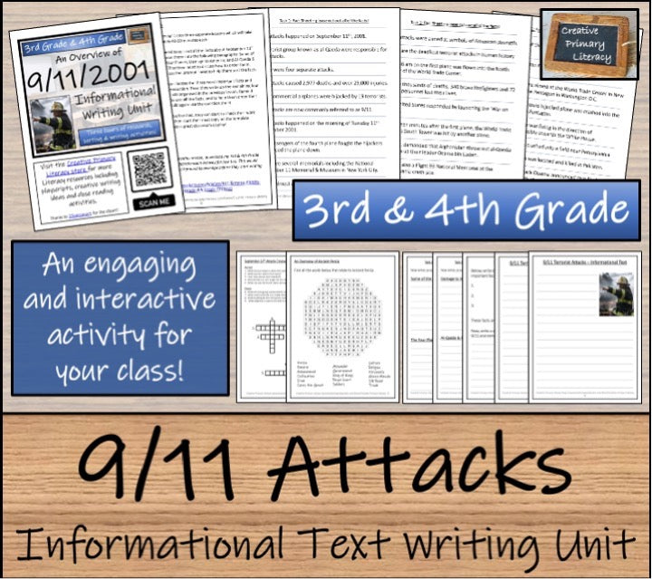 9/11 Attacks Close Reading & Informational Writing Bundle | 3rd & 4th Grade