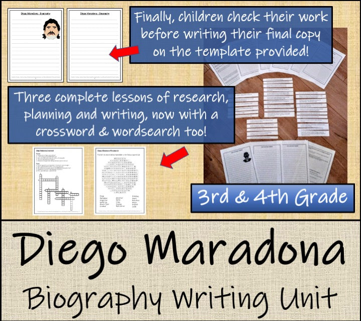 Diego Maradona Biography Writing Unit | 3rd Grade & 4th Grade