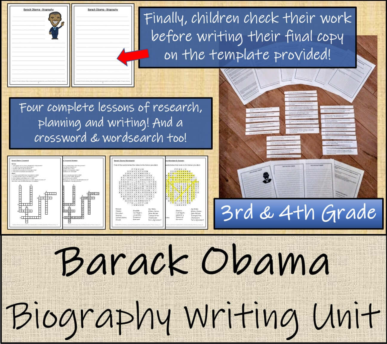 Barack Obama Biography Project & Writing Unit | 3rd Grade & 4th Grade