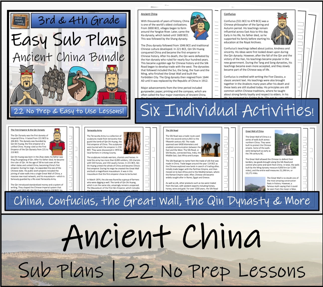 Emergency Sub Plans | Ancient China Bundle | 3rd Grade & 4th Grade