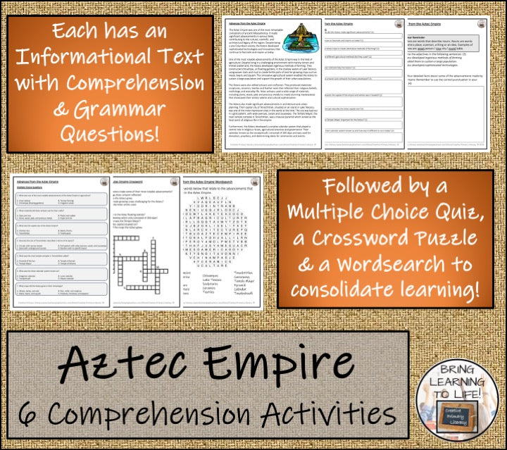 Aztec Empire Close Reading Comprehension Bundle | 3rd Grade & 4th Grade