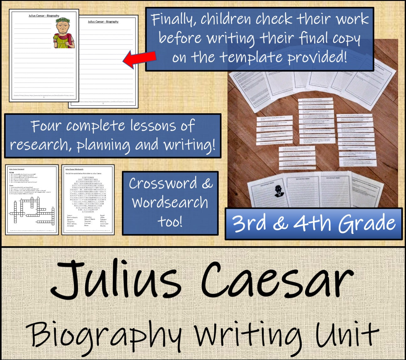 Julius Caesar Biography Writing Unit | 3rd Grade & 4th Grade