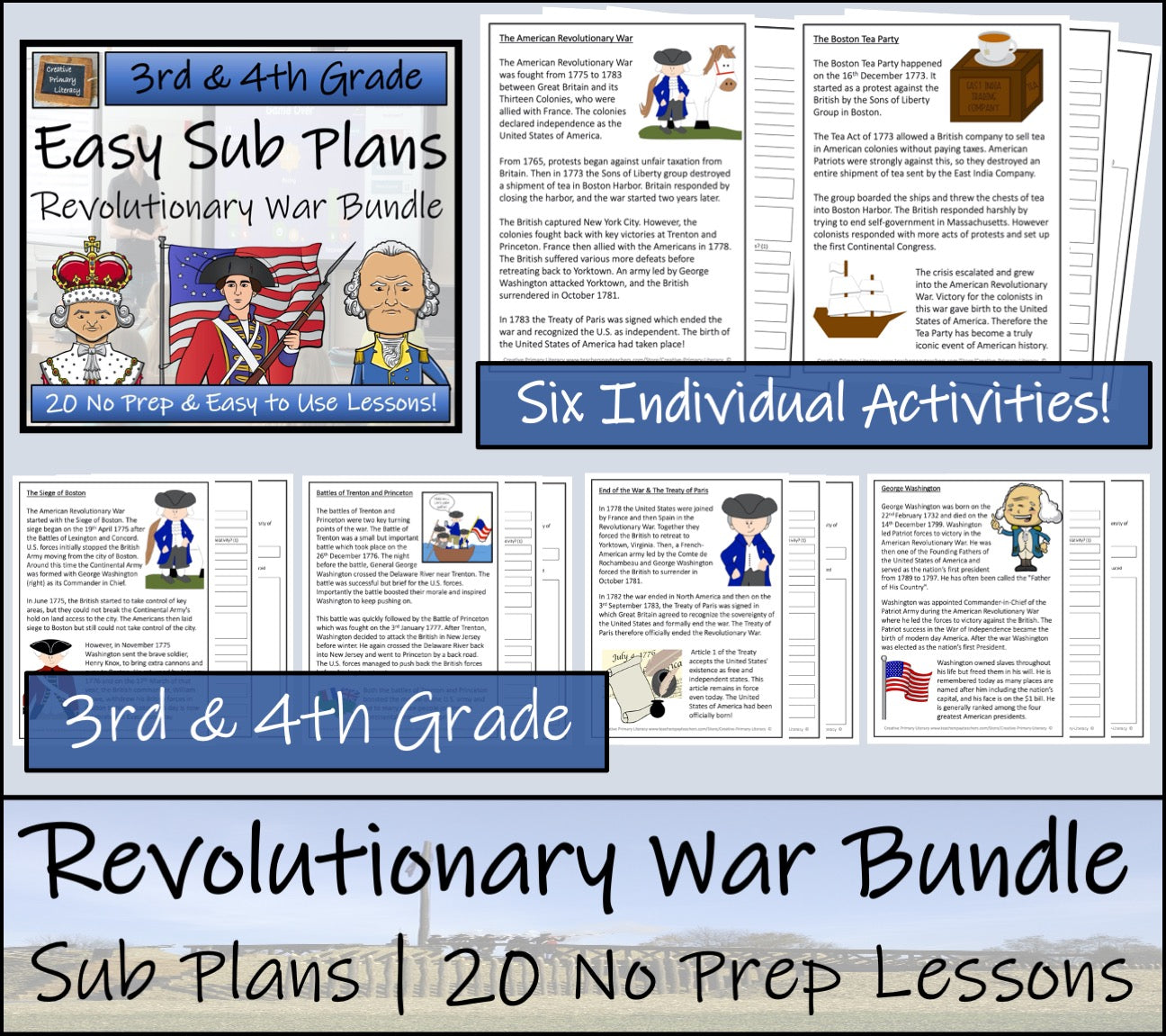 Emergency Sub Plans | American Revolutionary War Bundle | 3rd Grade & 4th Grade