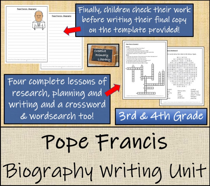 Pope Francis Biography Writing Unit | 3rd Grade & 4th Grade