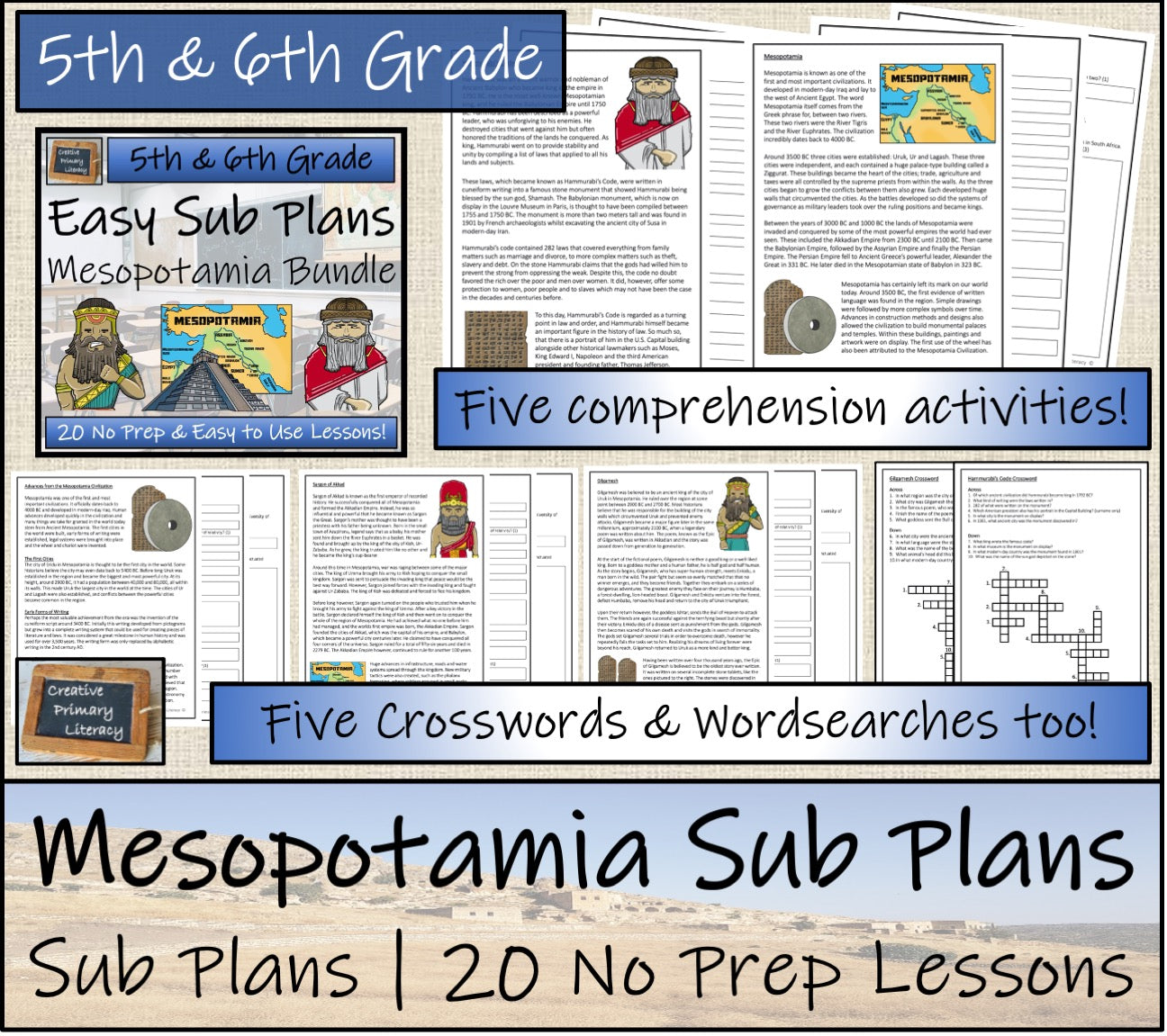 Emergency Sub Plans | Ancient Mesopotamia Bundle | 5th Grade & 6th Grade