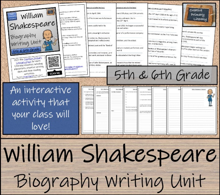 William Shakespeare Close Reading & Biography Bundle | 5th Grade & 6th Grade