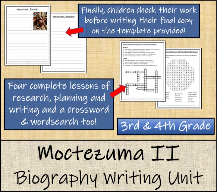 Moctezuma II Biography Writing Unit | 3rd Grade & 4th Grade