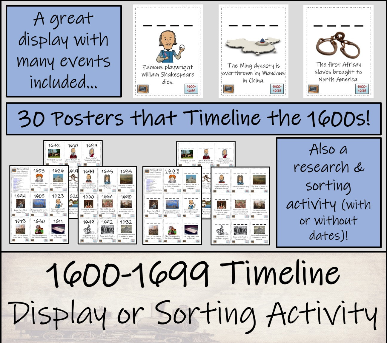 1600 to 1699 Timeline Display Research and Sorting Activity