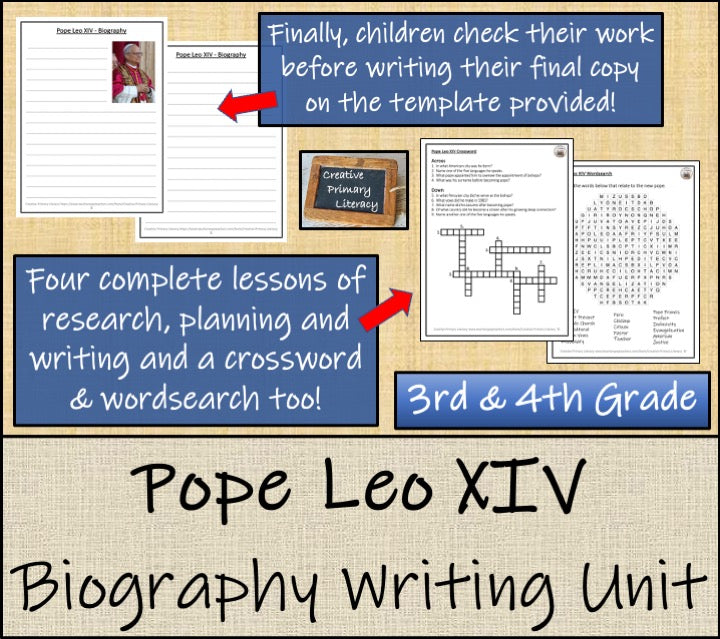 Pope Leo XIV Biography Writing Unit | 3rd Grade & 4th Grade