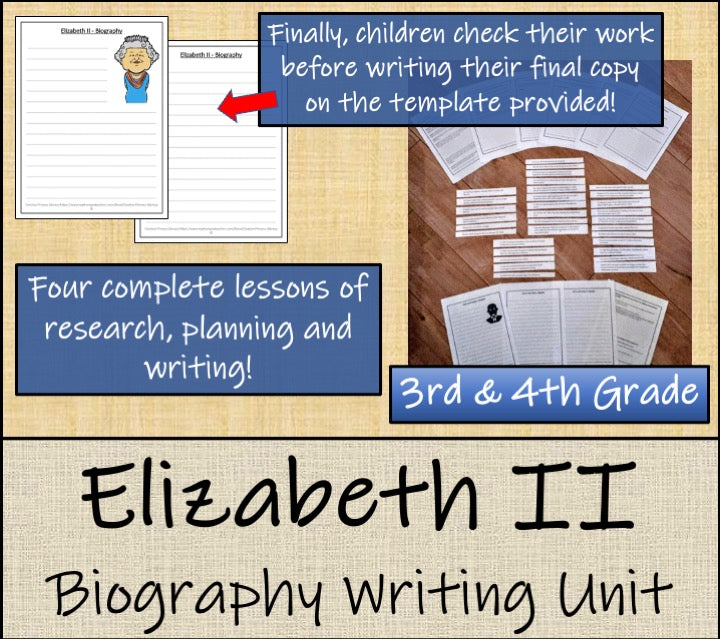 Queen Elizabeth II Biography Project & Writing Unit | 3rd Grade & 4th Grade