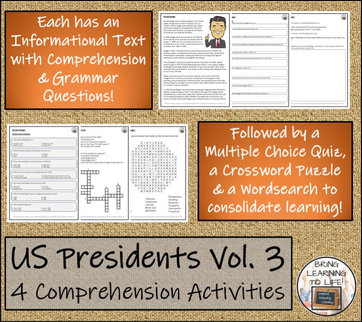 U.S. Presidents Volume 3 Close Reading Comprehension Bundle | 5th & 6th Grade