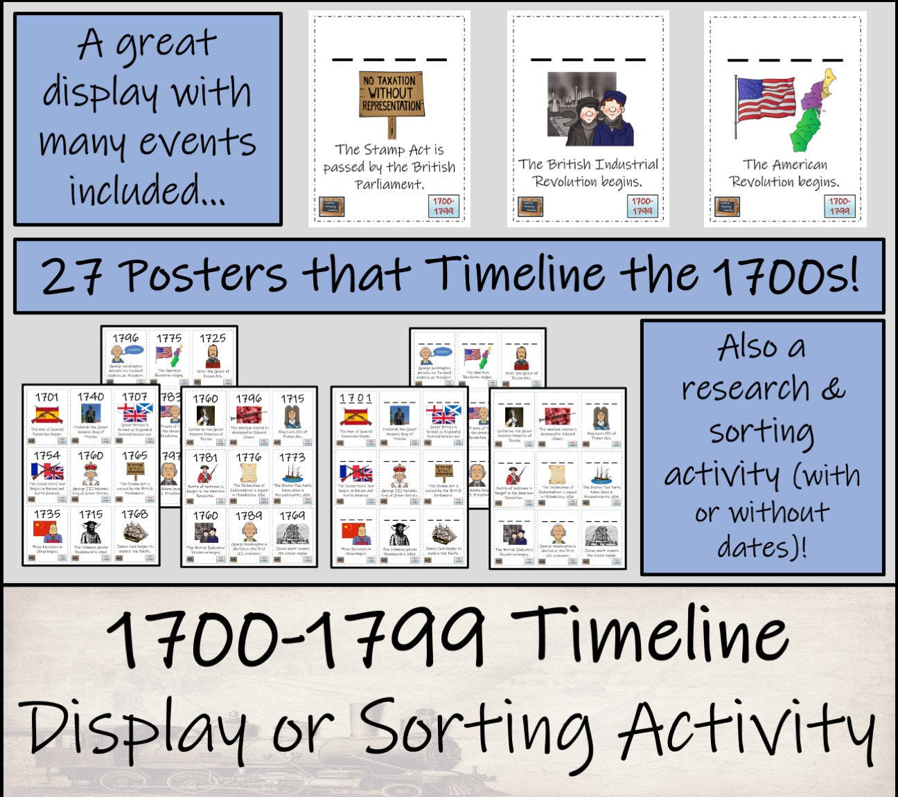 1700 to 1799 Timeline Display Research and Sorting Activity