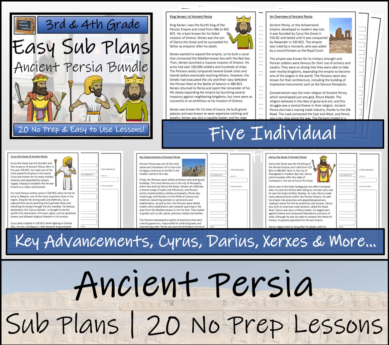 Emergency Sub Plans | Ancient Persia Bundle | 3rd Grade & 4th Grade