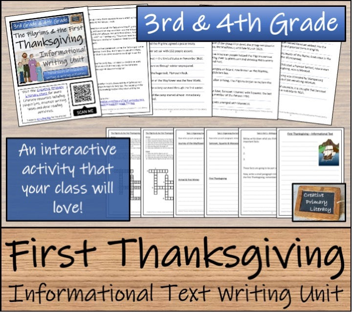 First Thanksgiving Close Reading & Informational Writing Bundle | 3rd & 4th Grade