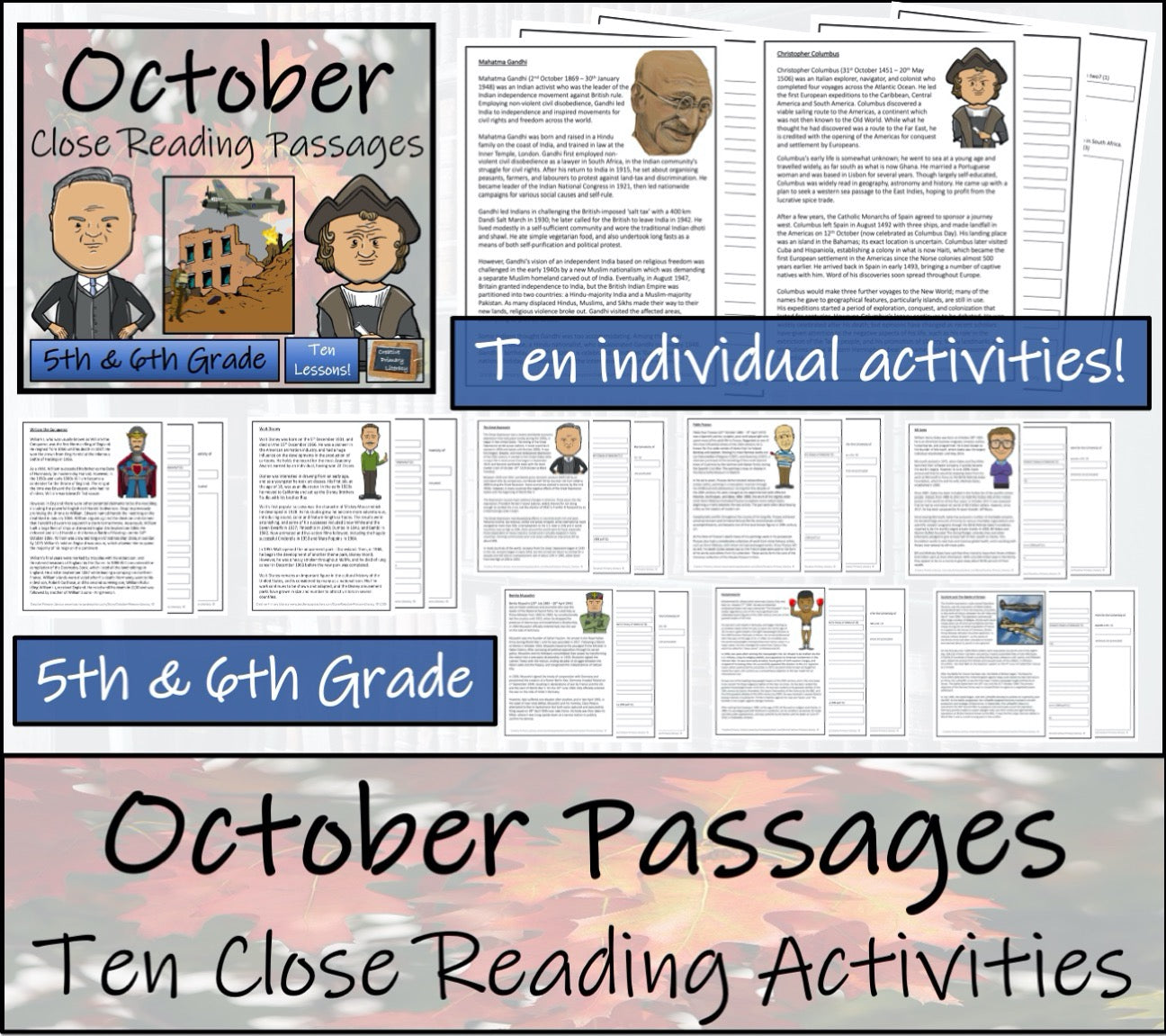 Fall Close Reading Comprehension Book Bundle | 5th Grade & 6th Grade