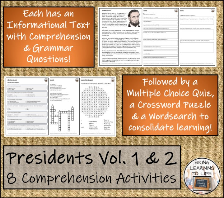 U.S. Presidents Volumes 1 & 2 Close Reading Bundles | 5th Grade & 6th Grade