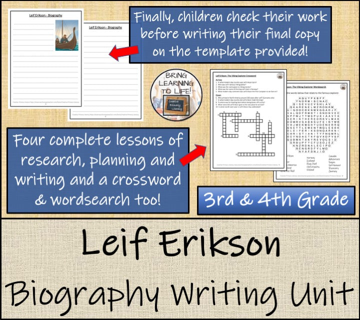 Leif Erikson Biography Writing Unit | 3rd Grade & 4th Grade