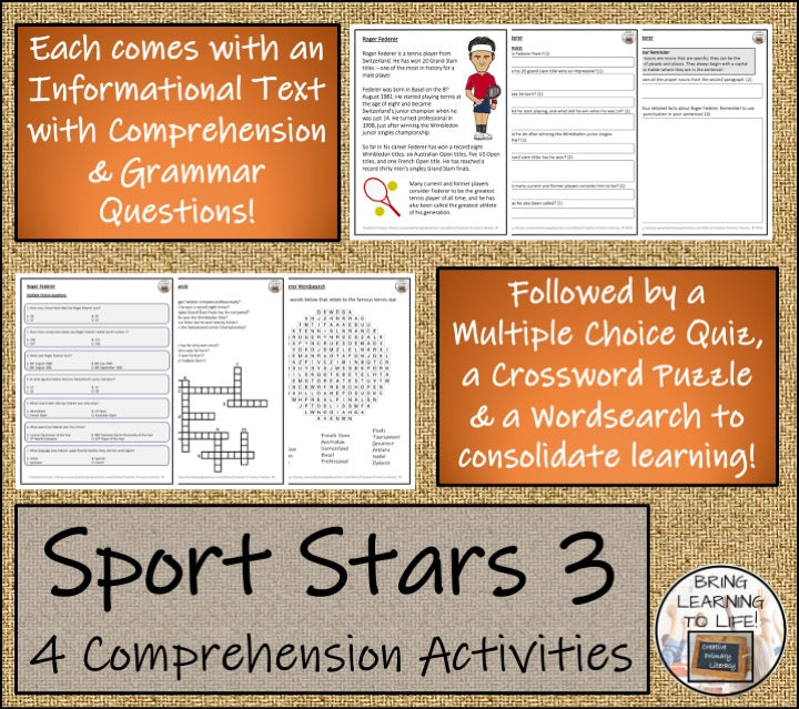 Sport Stars Volume 3 Close Reading Comprehension Bundle | 3rd Grade & 4th Grade