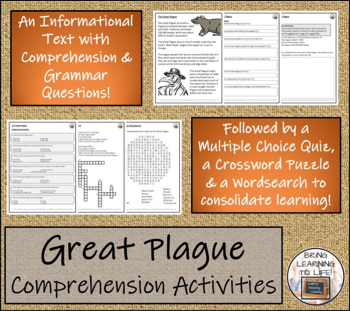 The Great Plague Close Reading Comprehension Activities | 3rd Grade & 4th Grade