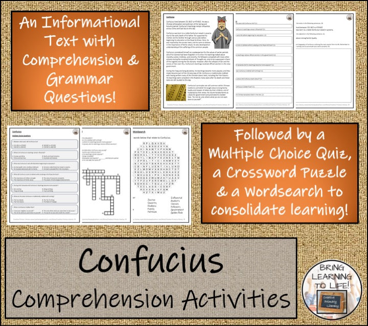 Confucius Close Reading Comprehension Activities | 5th Grade & 6th Grade