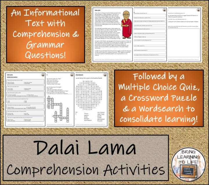 Dalai Lama Close Reading Comprehension Activities | 5th Grade & 6th Grade