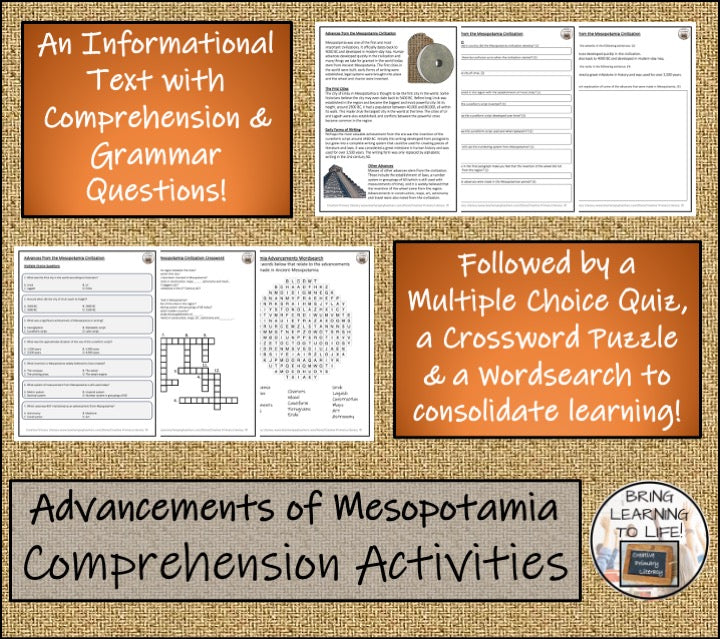 Advancements from Mesopotamia Close Reading Comprehension | 5th & 6th Grade