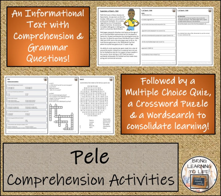 Pele Close Reading Comprehension Activities | 3rd Grade & 4th Grade