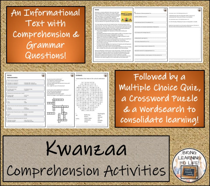 Kwanzaa Close Reading Comprehension Activities | 5th Grade & 6th Grade