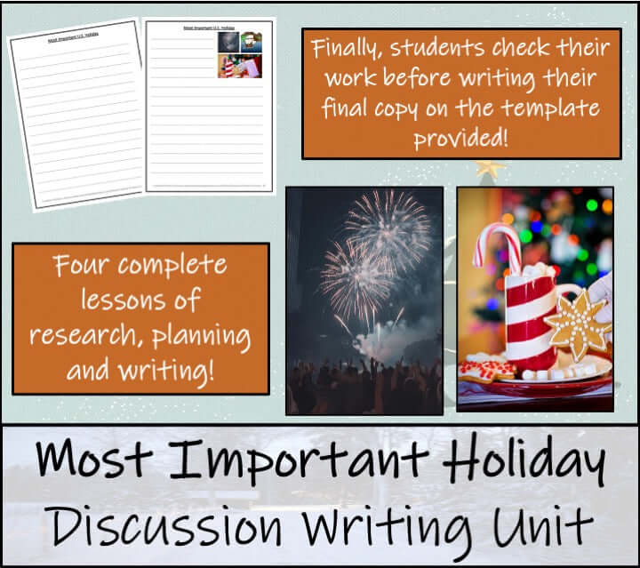 Most Important U.S. Holiday Opinion Writing Unit for 3rd–4th Grade focused on US Holidays.