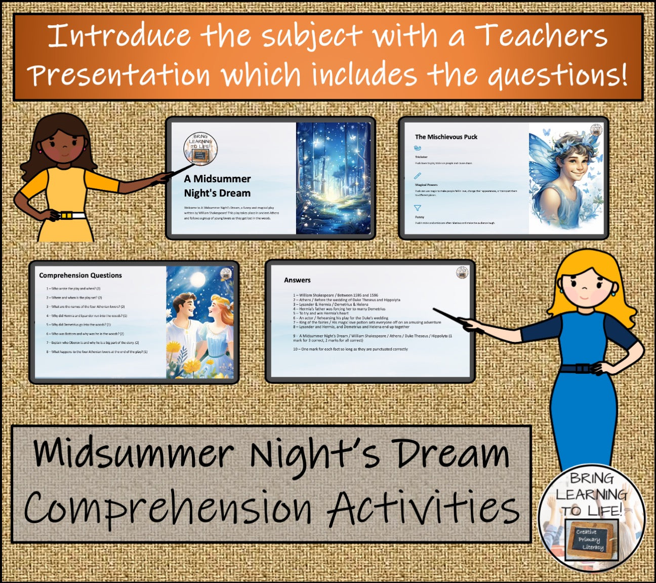 A Midsummer Night's Dream Close Reading Comprehension | 3rd Grade & 4th Grade