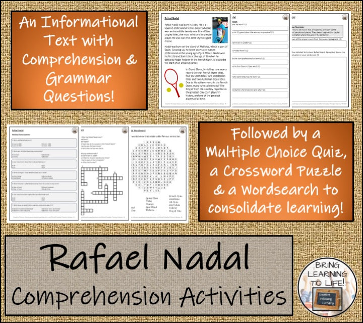 Rafael Nadal Close Reading Comprehension Activities | 3rd Grade & 4th Grade