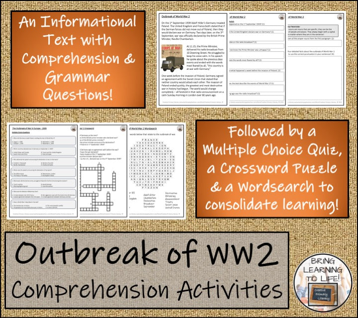 Outbreak of World War 2 Close Reading Comprehension | 3rd Grade & 4th Grade