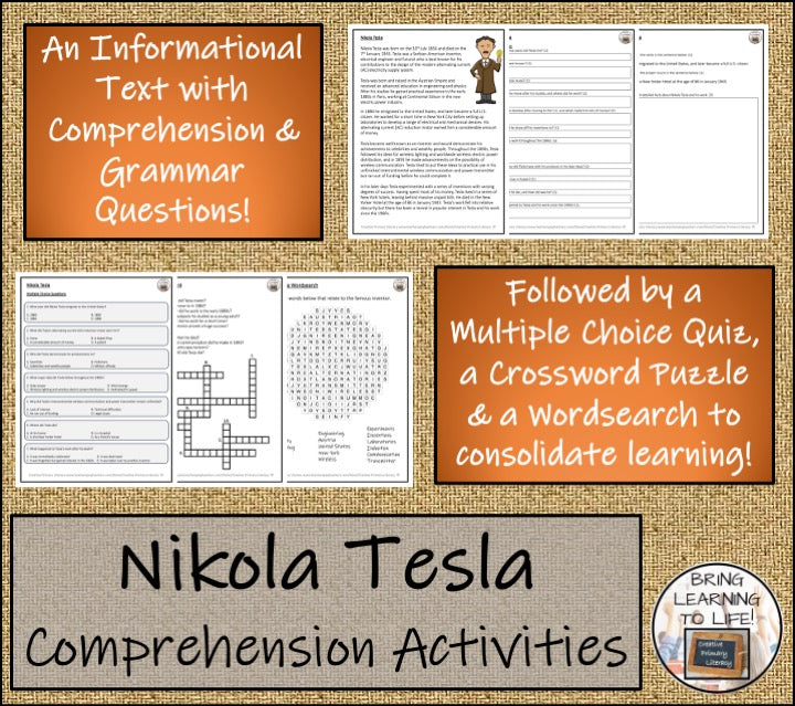 Nikola Tesla Close Reading Comprehension Activity | 5th Grade & 6th Grade