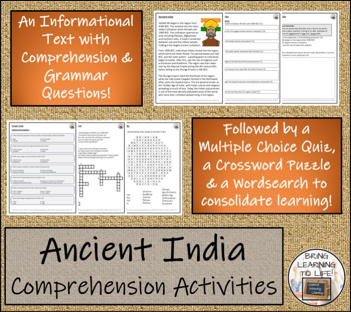 Ancient India Close Reading Comprehension Activities | 3rd Grade & 4th Grade