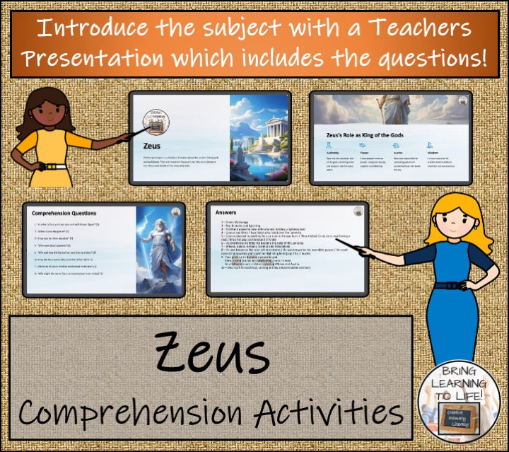 Zeus Close Reading Comprehension Activities | 3rd Grade & 4th Grade