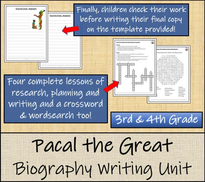 Pacal the Great Biography Project & Writing Unit for 3rd and 4th graders, educational resources for Maya history.