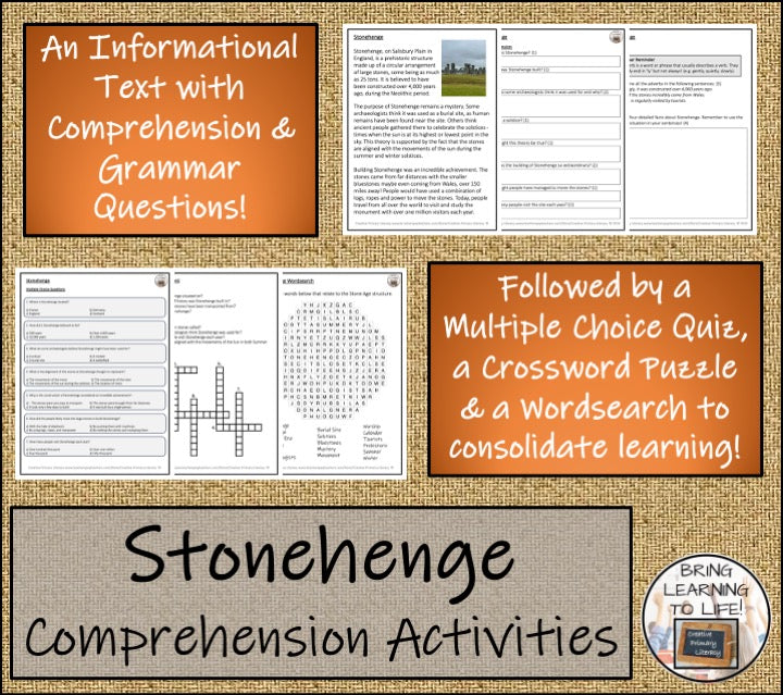 Stonehenge Close Reading Comprehension Activities | 3rd Grade & 4th Grade