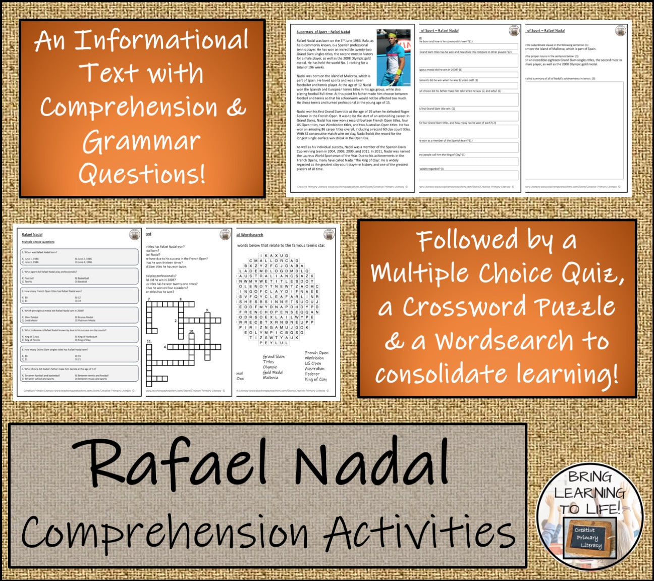 Rafael Nadal Close Reading Comprehension Activities | 5th Grade & 6th Grade