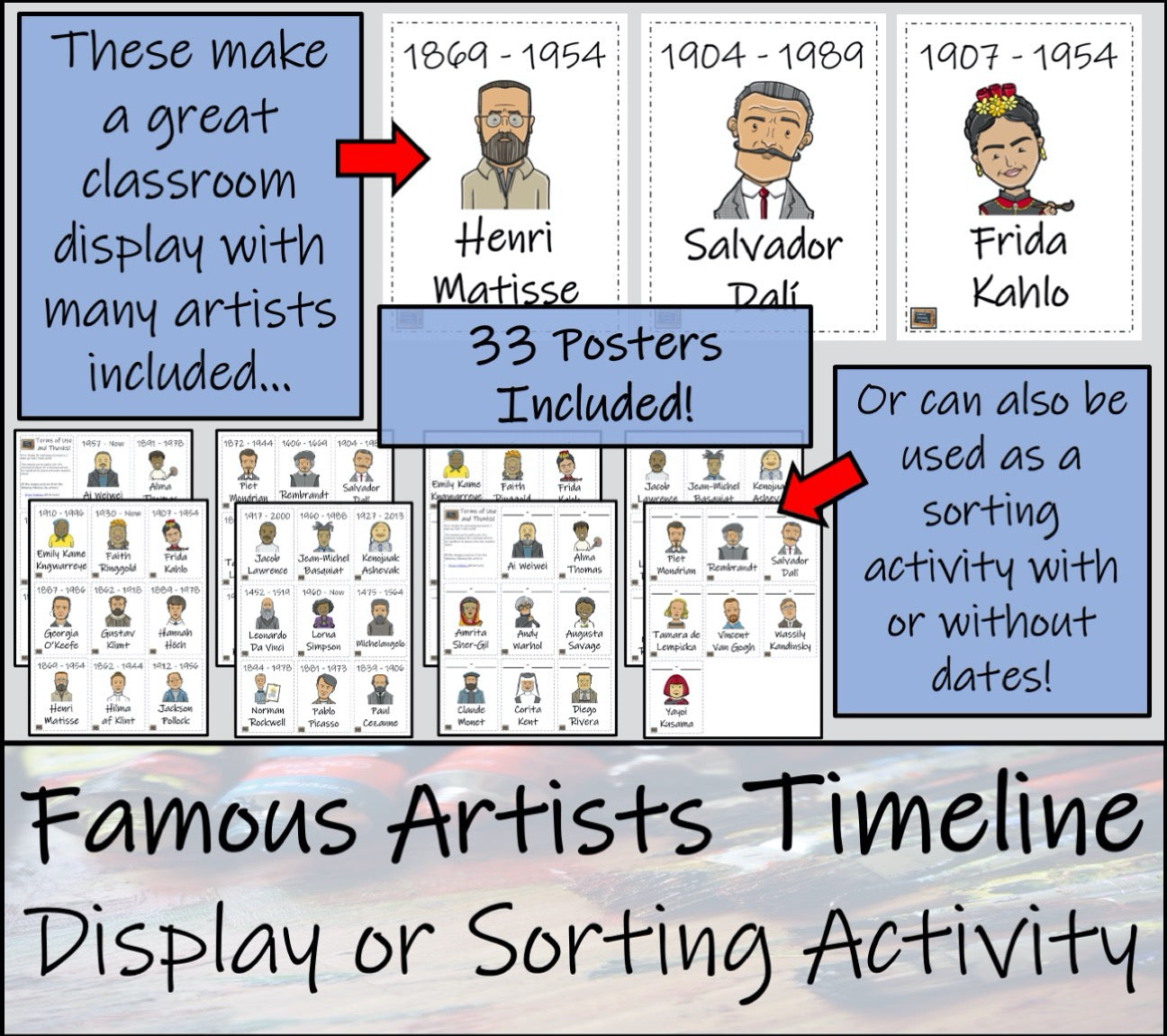 Famous Artists Trading Cards Game & Timeline Activity