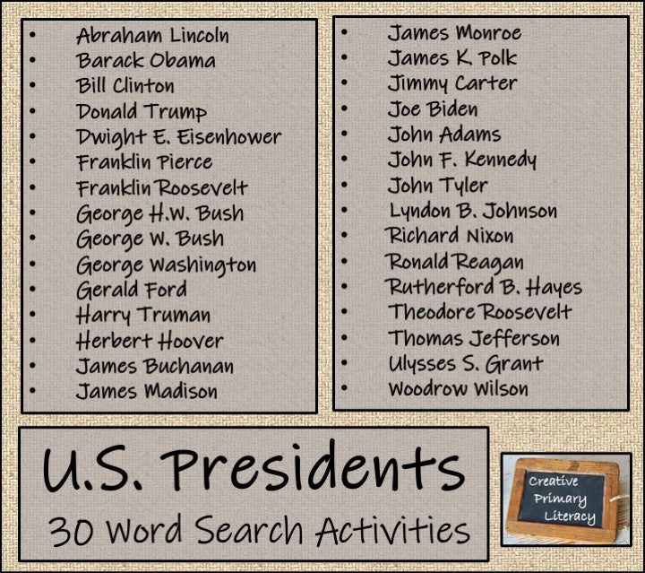 U.S. Presidents Word Search Puzzle Collection