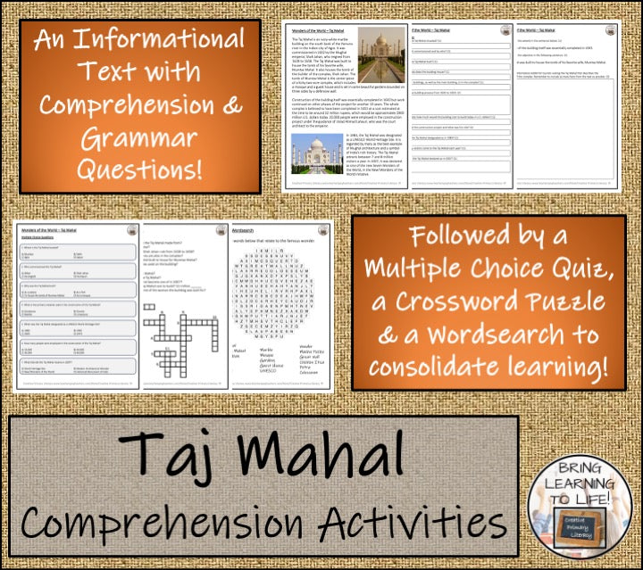 Taj Mahal Close Reading Comprehension Activities | 5th Grade & 6th Grade