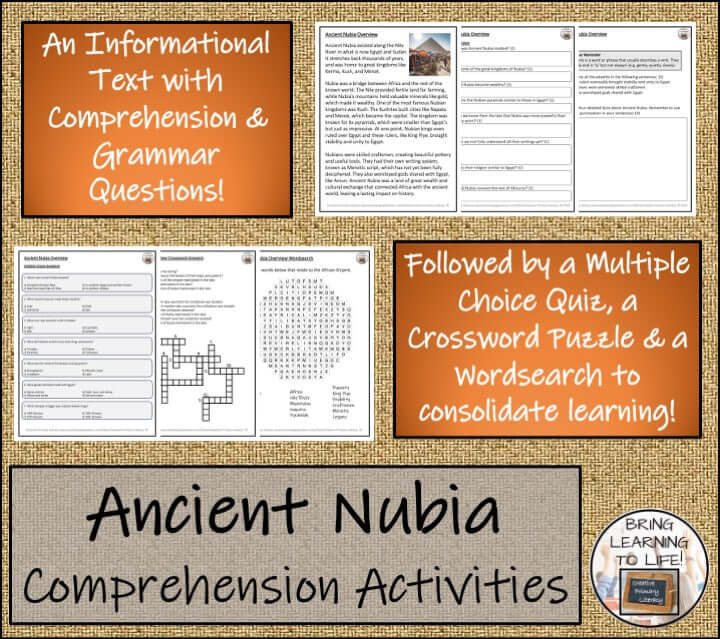 Ancient Nubia reading activities and presentation for 3rd-4th grade students.