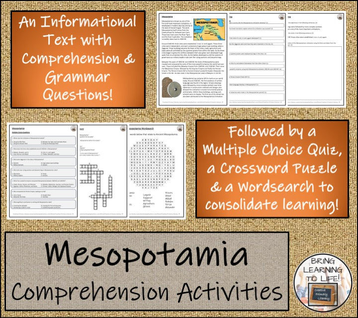 Ancient Mesopotamia Close Reading Comprehension Activities | 5th Grade & 6th Grade