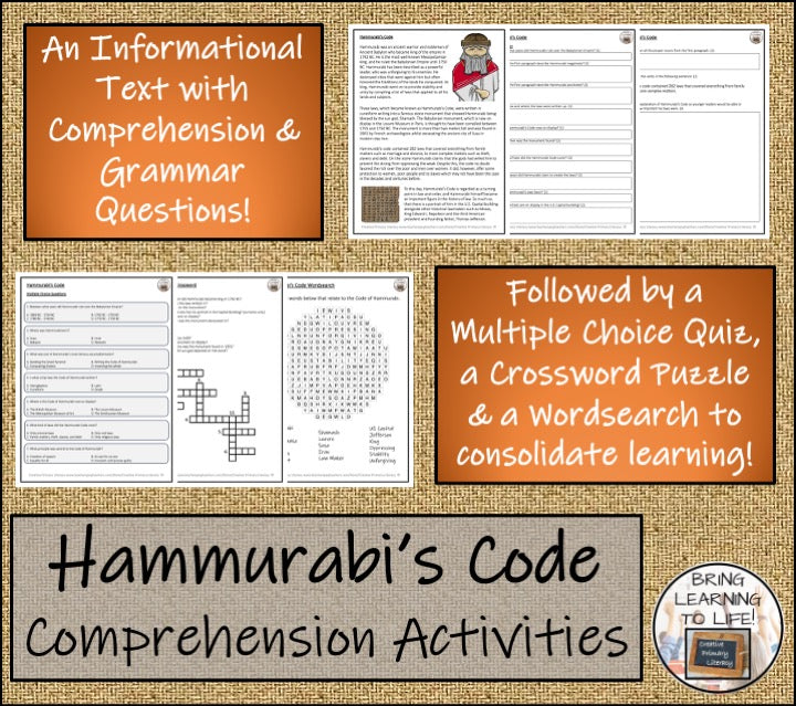 Hammurabi's Code Close Reading Comprehension Activities | 5th Grade & 6th Grade