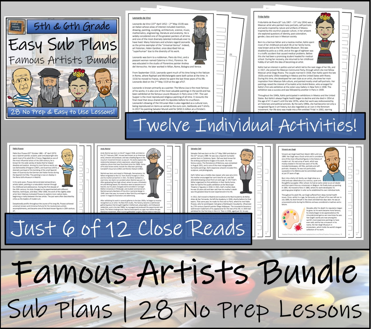 Emergency Sub Plans | Famous Artists Bundle | 5th Grade & 6th Grade